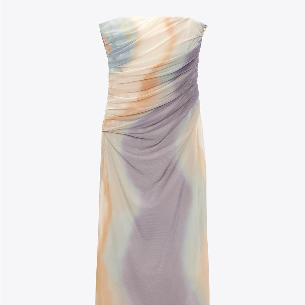 Zara Strapless Dress in Cream, Orange, and Purple